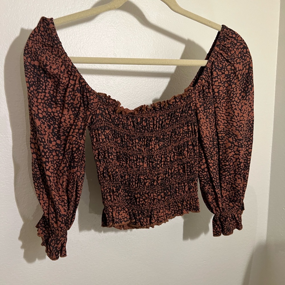 Brown and Black Urban Outfitters Cropped Blouse - Size XS